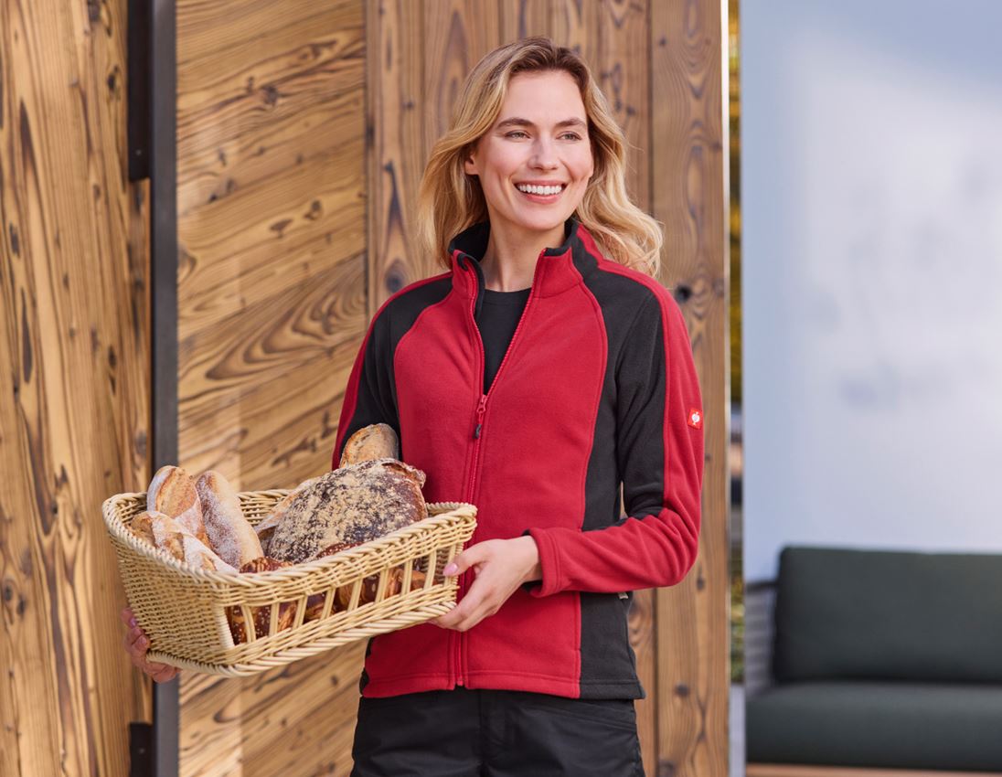 Jacken: Damen Microfleece Jacke dryplexx® micro + rot/schwarz