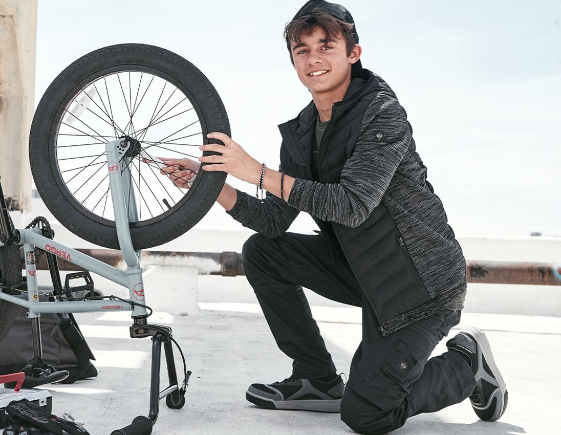 Bekleidung: Hybrid Kapuzenstrickjacke e.s.motion ten,Kinder + oxidschwarz melange