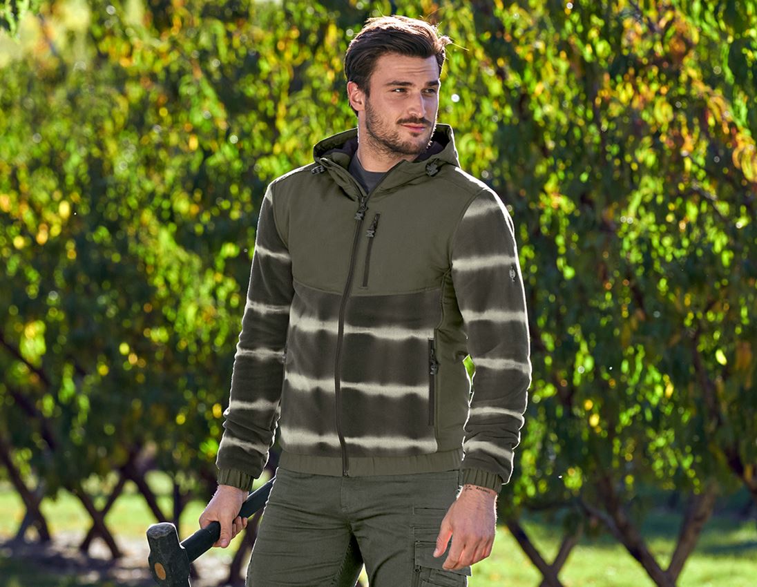 Jacken: Hybrid Kapuzenfleecejacke tie-dye e.s.motion ten + tarngrün/moorgrün