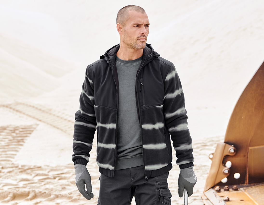 Jacken: Hybrid Kapuzenfleecejacke tie-dye e.s.motion ten + oxidschwarz/magnetgrau