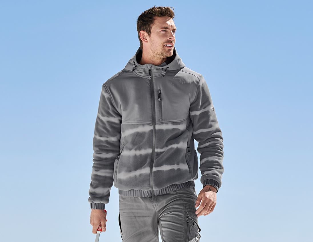 Jacken: Hybrid Kapuzenfleecejacke tie-dye e.s.motion ten + granit/opalgrau