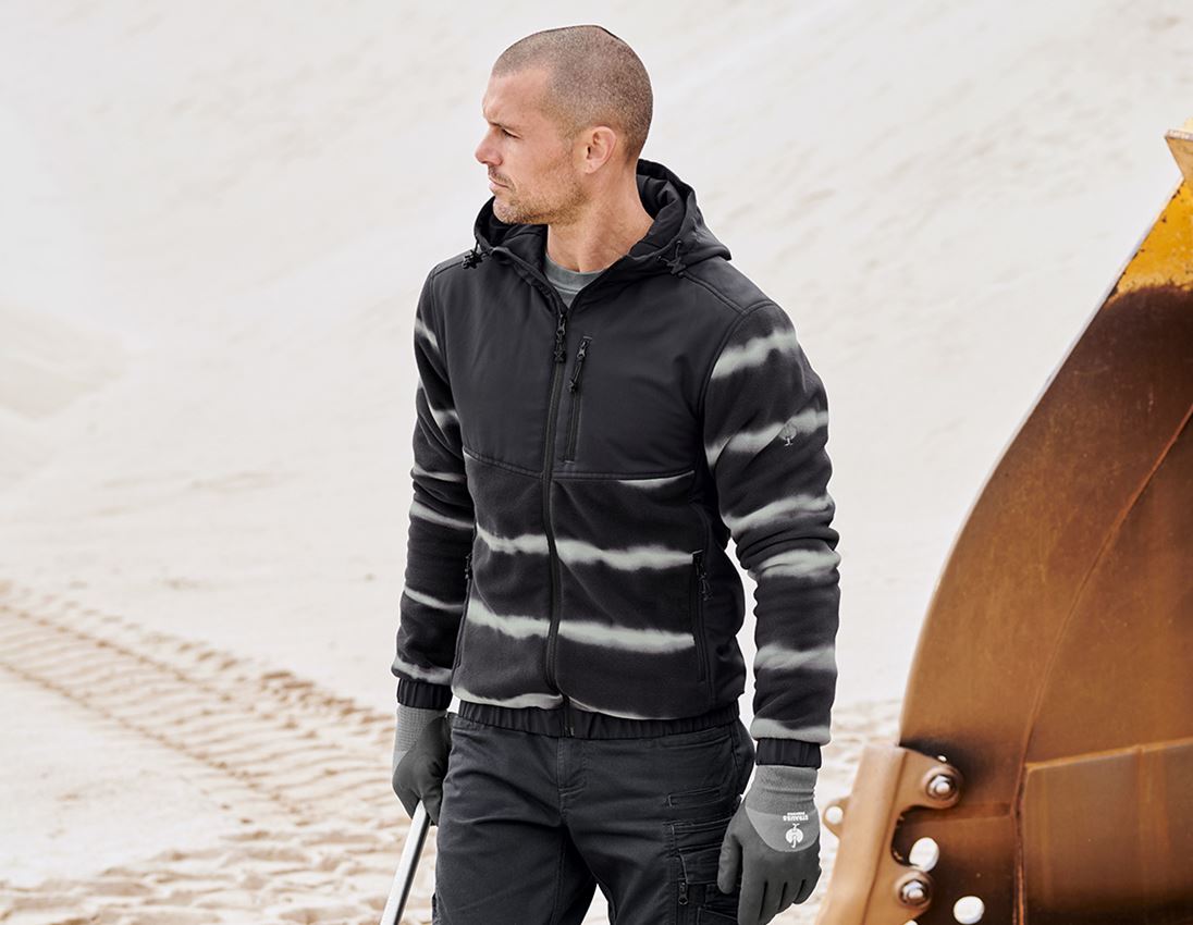 Jacken: Hybrid Kapuzenfleecejacke tie-dye e.s.motion ten + oxidschwarz/magnetgrau 1