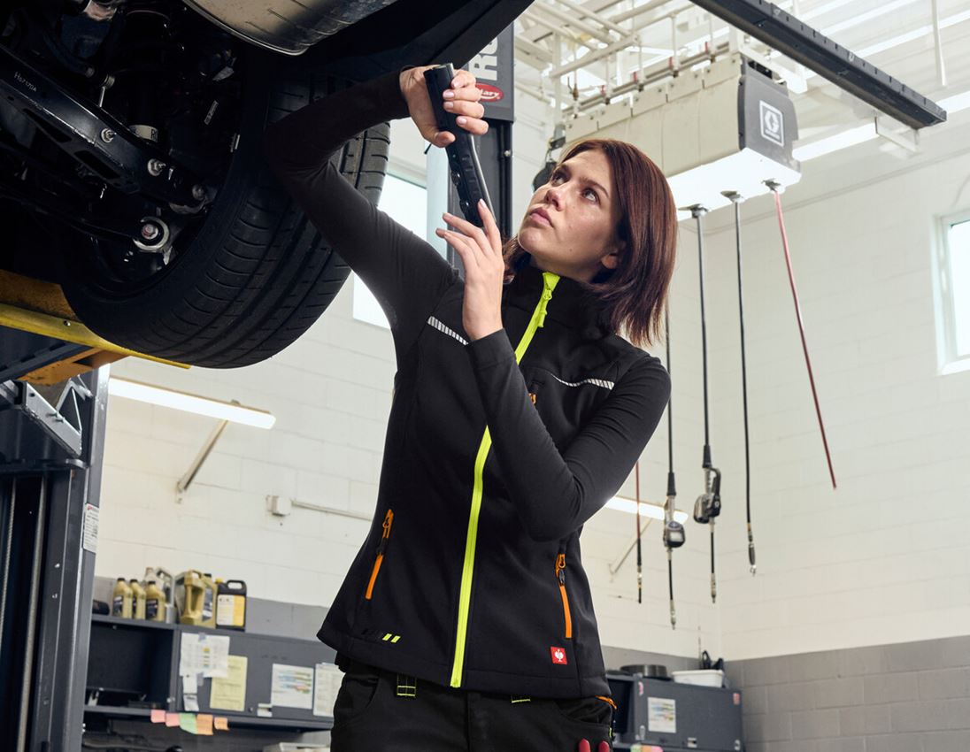 Westen: Softshell Weste e.s.motion 2020, Damen + schwarz/warngelb/warnorange 1