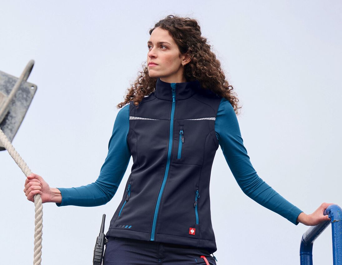 Westen: Softshell Weste e.s.motion 2020, Damen + dunkelblau/atoll