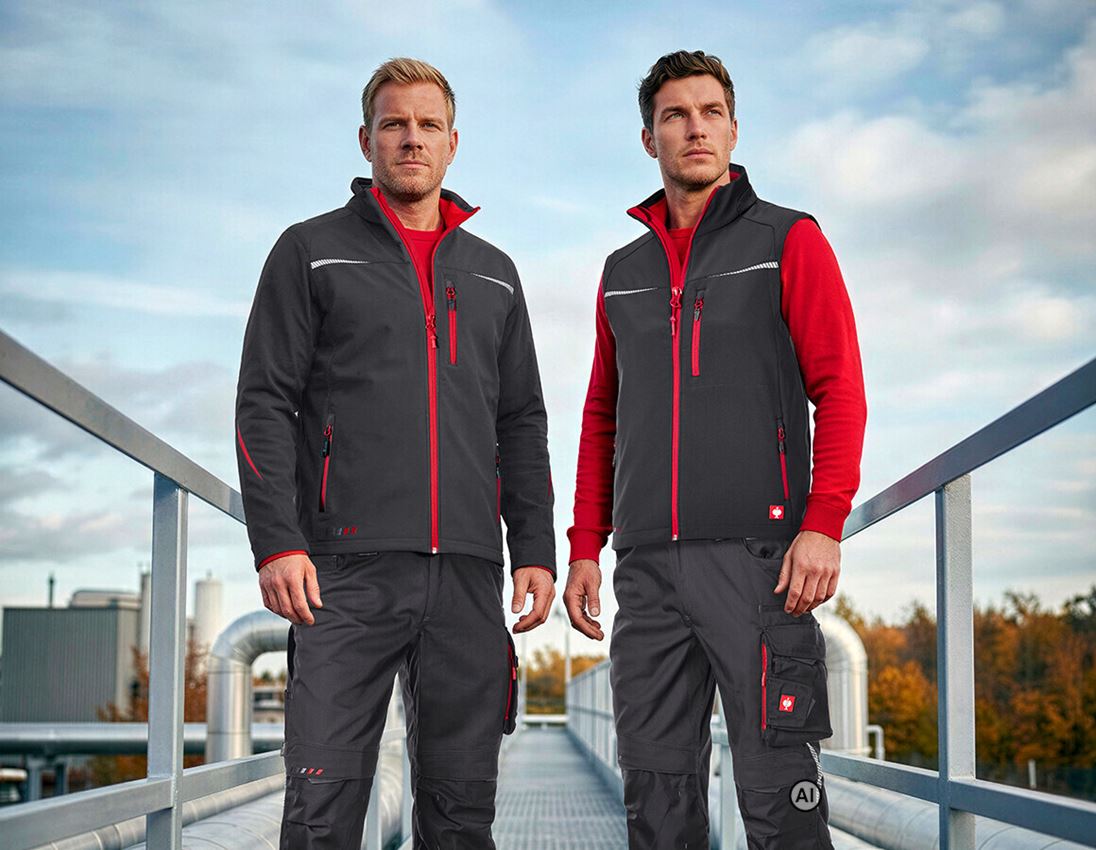 KI-generiert / modifiziert - Westen: Softshell Weste e.s.motion 2020 + graphit/feuerrot 2