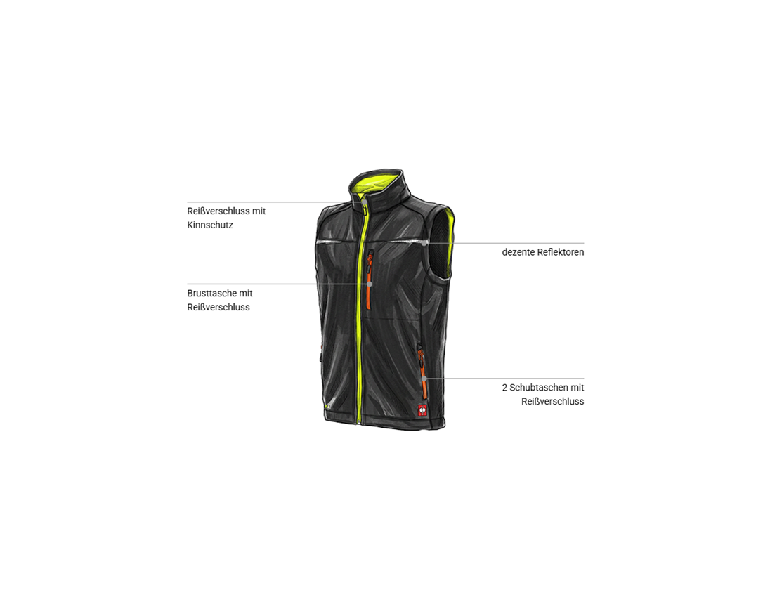Kfz-Mechatroniker: Softshell Weste e.s.motion 2020 + schwarz/warngelb/warnorange 1
