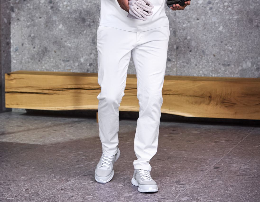 Hosen: e.s. 5-Pocket-Berufshose Chino + weiß