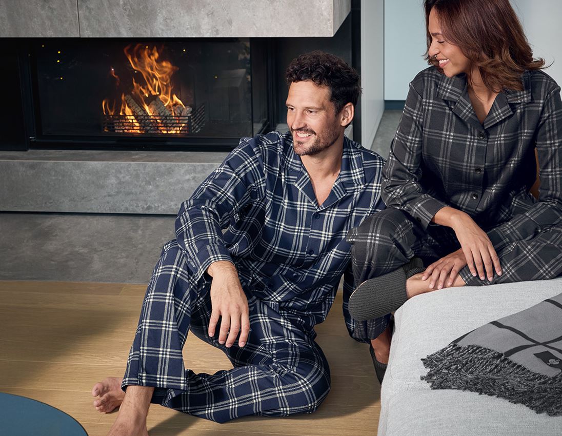 Accessoires: e.s. Karo-Pyjama Hose + tiefblau/weiß 1