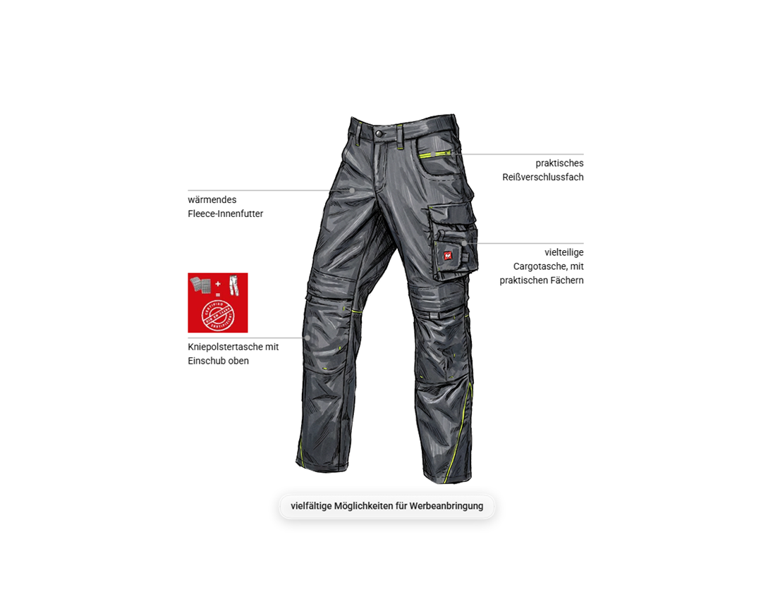 Arbeitshosen: Winter Bundhose e.s.line.core + carbongrau/warngelb 1