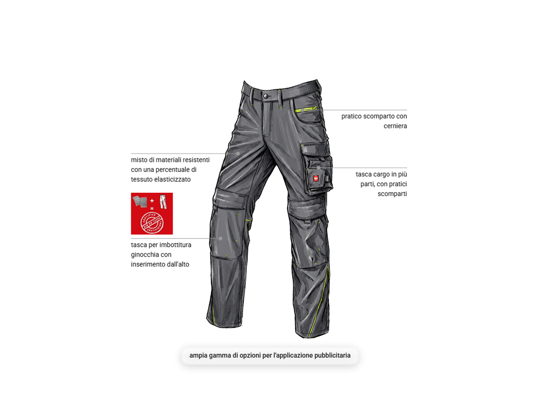 Pantaloni: Pantaloni stretch e.s.line.core + grigio carbone/giallo fluo 1