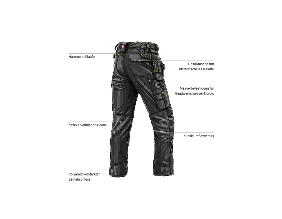 Arbeitshosen: Stretch Holster Bundhose e.s.line.nordic + schwarz/warngelb 2