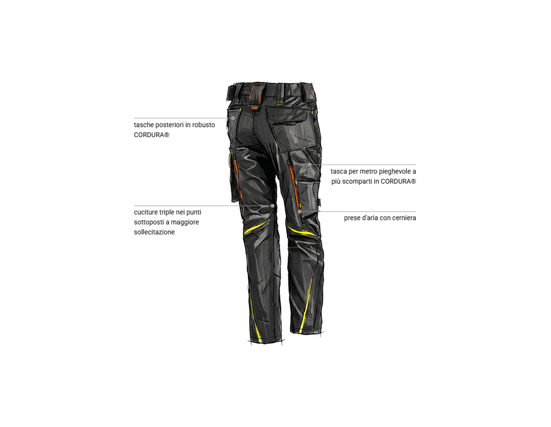 Pantaloni da lavoro: Pantaloni da donna e.s.motion 2020 + nero/giallo fluo/arancio fluo 2