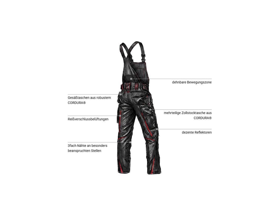 Arbeitshosen: Latzhose e.s.motion 2020 + graphit/feuerrot 2