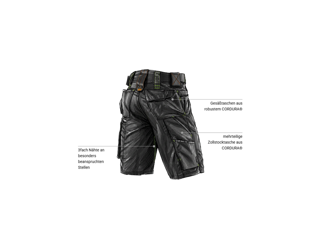 Bekleidung: Short e.s.motion 2020 + schwarz/warngelb/warnorange 2