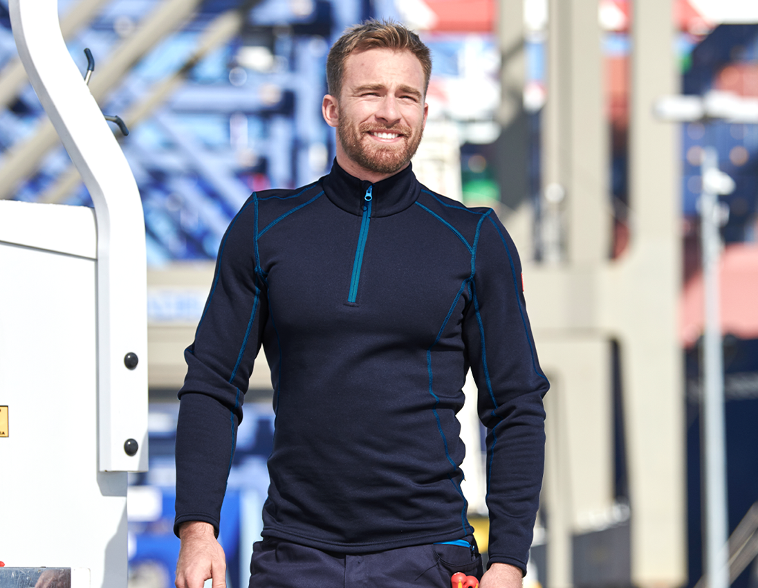 Shirts & Co.: Funkt.-Troyer thermo stretch e.s.motion 2020 + dunkelblau/atoll