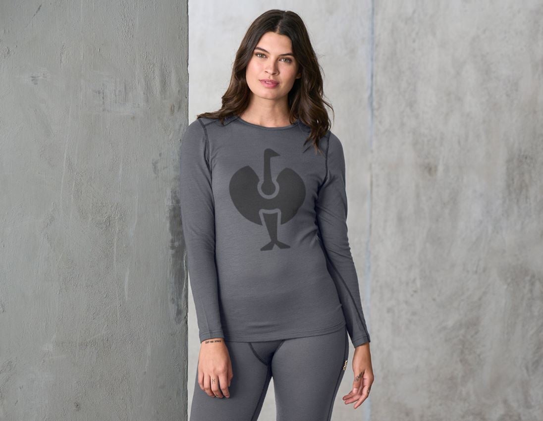 Intimo funzionale: e.s. longsleeve merino, donna + cemento/grafite