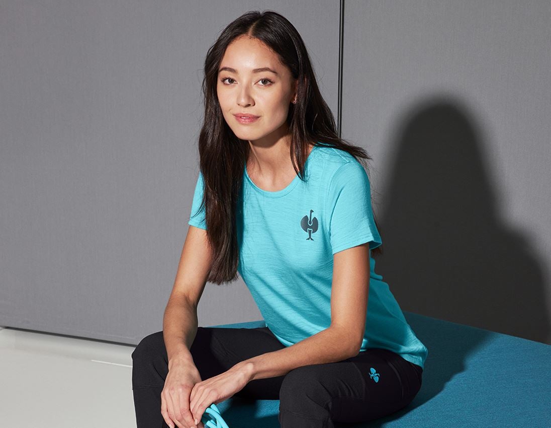 Shirts & Co.: T-Shirt Merino e.s.trail, Damen + lapistürkis/anthrazit 3
