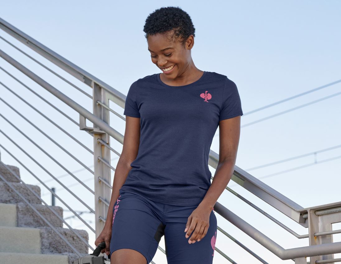 Shirts & Co.: T-Shirt Merino e.s.trail, Damen + tiefblau/tarapink