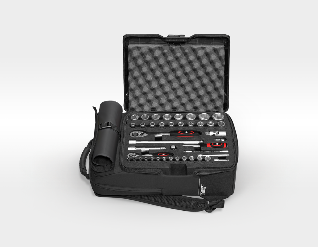 Sistema STRAUSSbox: Inserto chiavi a tubo Classic + zaino STRAUSSbox + nero