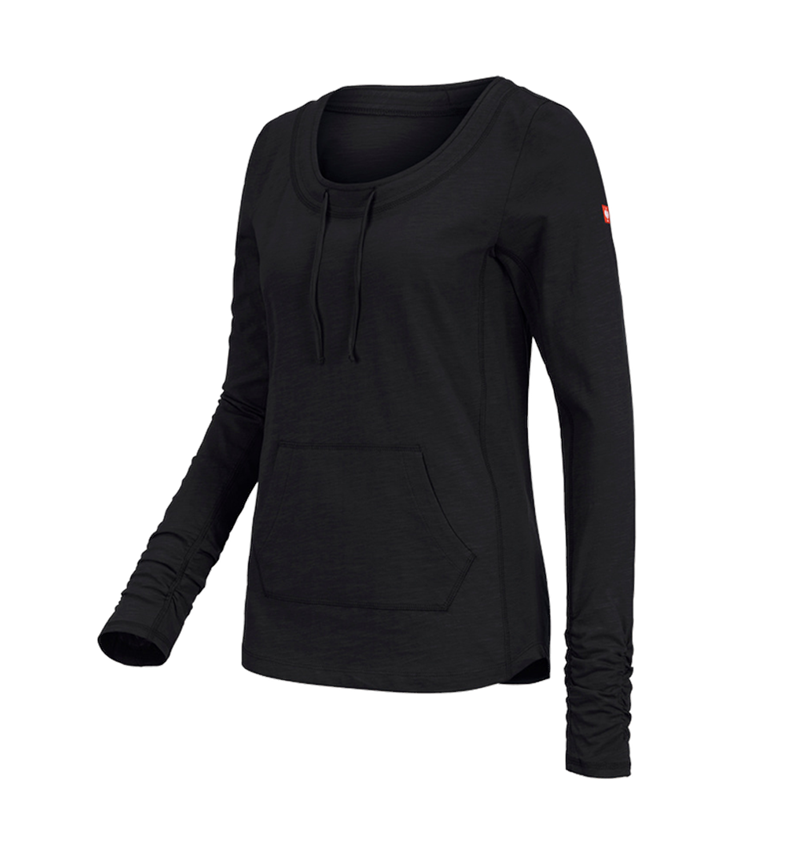 Shirts & Co.: e.s. Longsleeve cotton slub, Damen + schwarz
