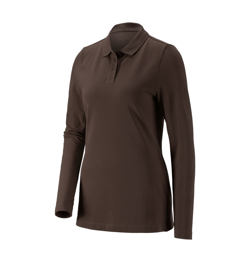 Shirts & Co.: e.s. Piqué-Polo Longsleeve cotton stretch,Damen + kastanie 3