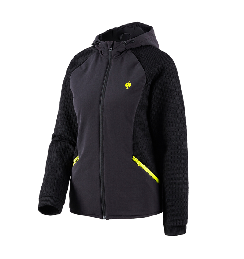 Giacche da lavoro: Giacca ibr. in maglia c.cappuccio e.s.trail, donna + nero/giallo acido 3