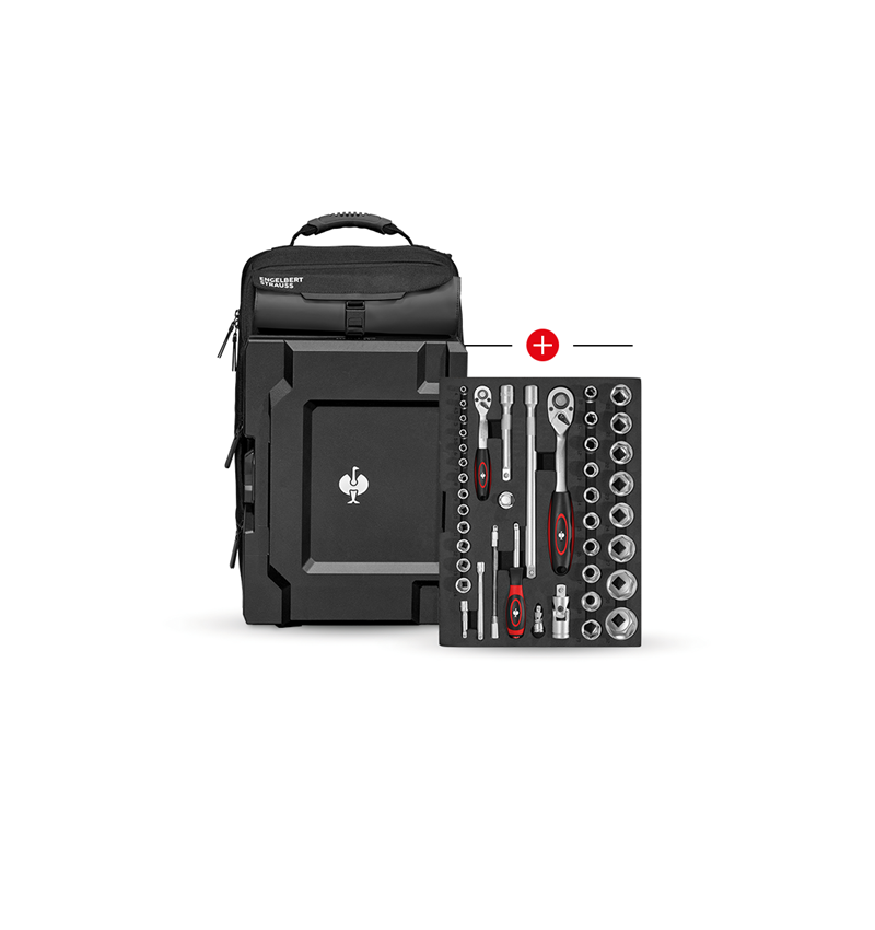 Sistema STRAUSSbox: Inserto chiavi a tubo Classic + zaino STRAUSSbox + nero