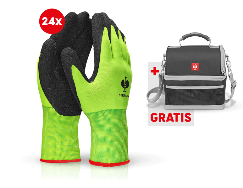 Hoofdaanzicht, Sets | Accessoires, 24x Gebreide latex handsch. Senso Grip + Lunchbag