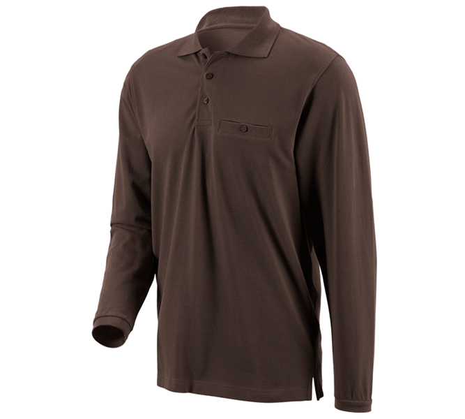 Hoofdaanzicht, Heren, e.s. Longsleeve-Polo cotton Pocket, kastanje