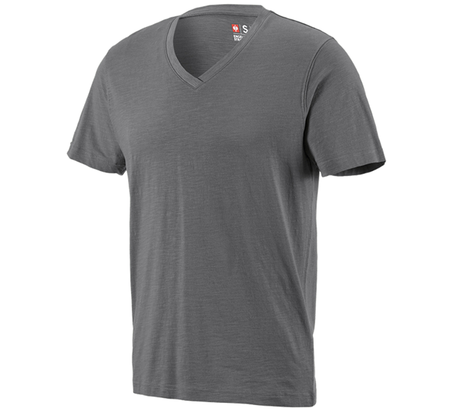 Hoofdaanzicht, Basics, e.s. T-Shirt cotton slub V-Neck, cement