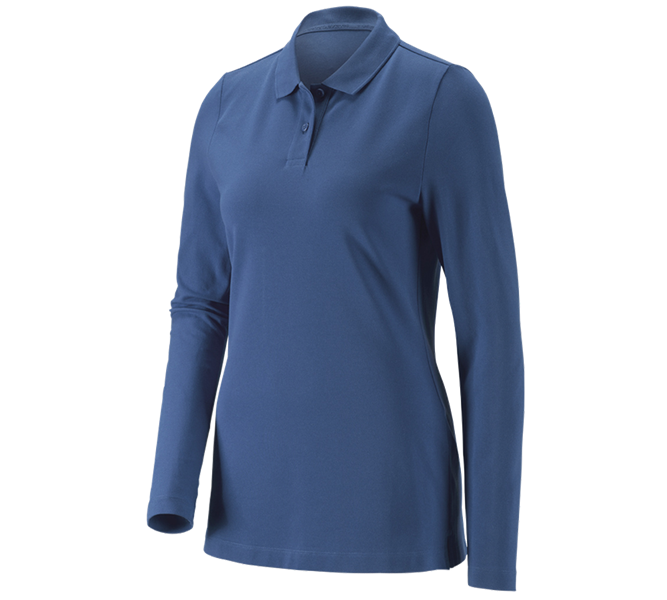 Hoofdaanzicht, Poloshirts, e.s. Pique-Polo longsleeve cotton stretch,dames, kobalt
