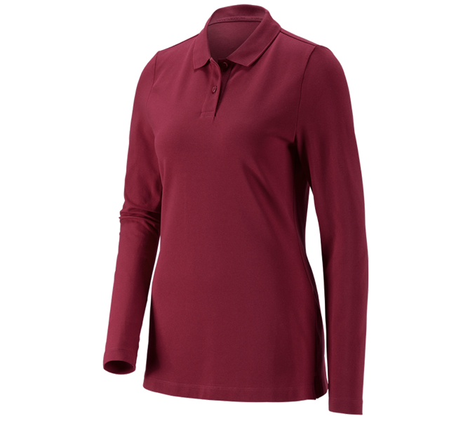 Hoofdaanzicht, Basics, e.s. Pique-Polo longsleeve cotton stretch,dames, bordeaux