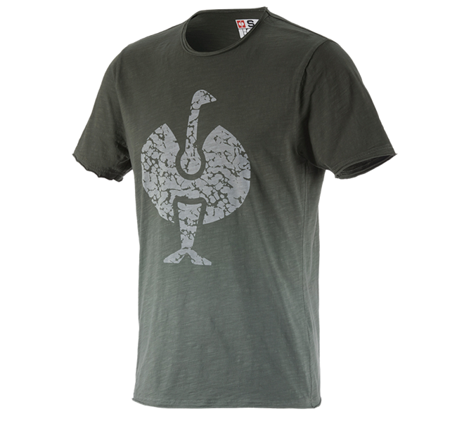 Hoofdaanzicht, Heren, e.s. T-Shirt workwear ostrich, camouflagegroen vintage