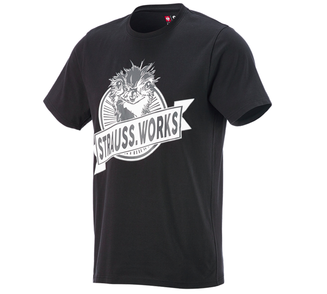 Hoofdaanzicht, Heren, e.s. T-Shirt strauss works, zwart/wit