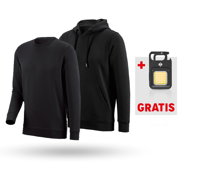 Hoofdaanzicht, Heren, SET: e.s. Hoody-Sweatshirt+ Sweatshirt poly cotton, zwart