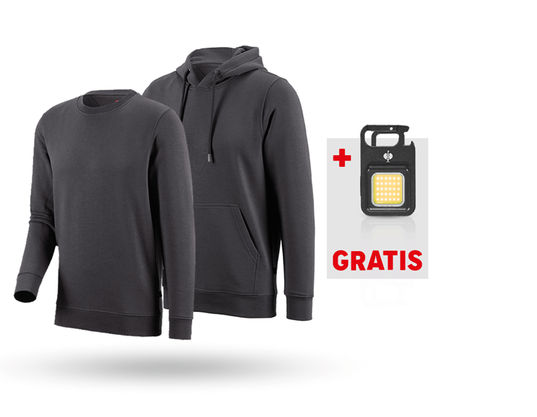 Hoofdaanzicht, Heren, SET: e.s. Hoody-Sweatshirt+ Sweatshirt poly cotton, antraciet