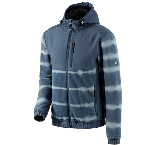 Hoofdaanzicht, Koopjes, Hybride capuchonfleecejack tie-dye e.s.motion ten, leisteenblauw/rookblauw