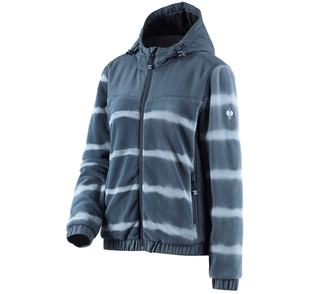 Hoofdaanzicht, Werkjassen, Hyb. capuchonfleecejack tie-dye e.s.motion ten,da., leisteenblauw/rookblauw