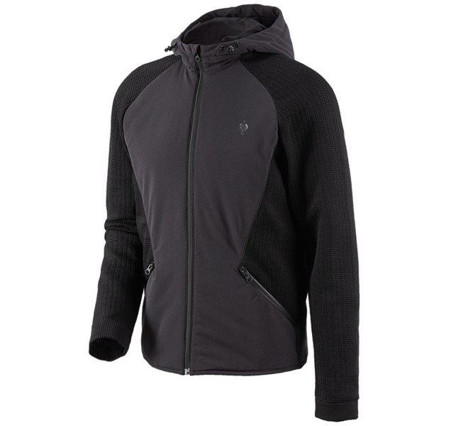 Hoofdaanzicht, e.s.trail, Hybride gebreide jack met capuchon e.s.trail, zwart