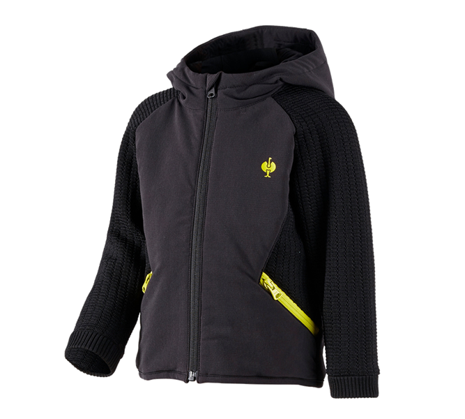 Hoofdaanzicht, Voor de kleintjes, Hybride gebreide jack met capuchon e.s.trail,kind., zwart/zuurgeel