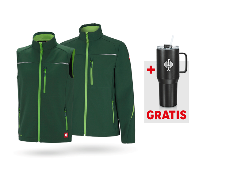 Hoofdaanzicht, Koopjes, SET: Softshell jack + bodywarmer e.s.motion 2020, groen/zeegroen