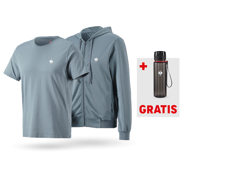 Hoofdaanzicht, Koopjes, SET: Capuchon-Sweatjack + T-Shirt e.s.motion ten, rookblauw vintage
