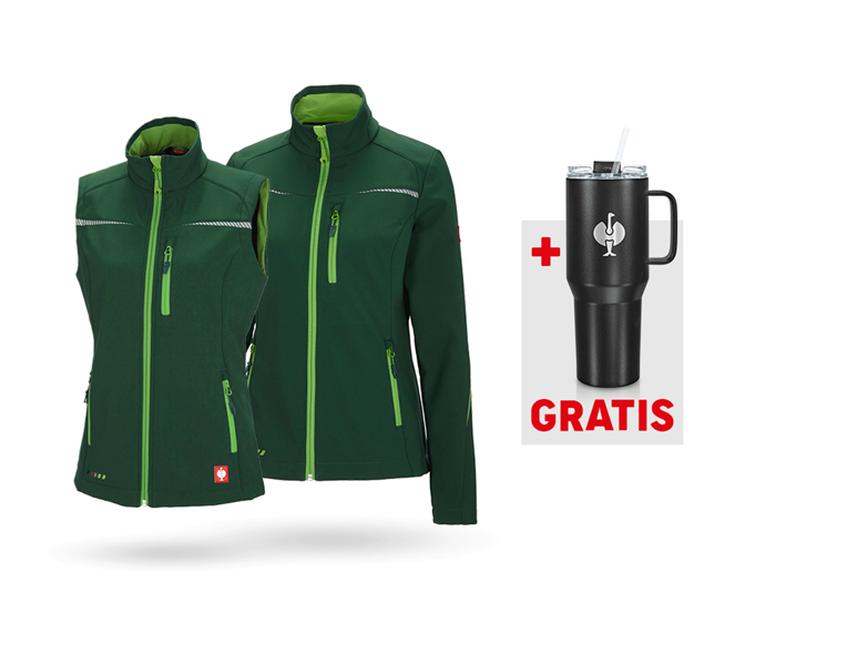 Hoofdaanzicht, Koopjes, SET: Softsh.jack+bodywarmer e.s.motion 2020,dames, groen/zeegroen