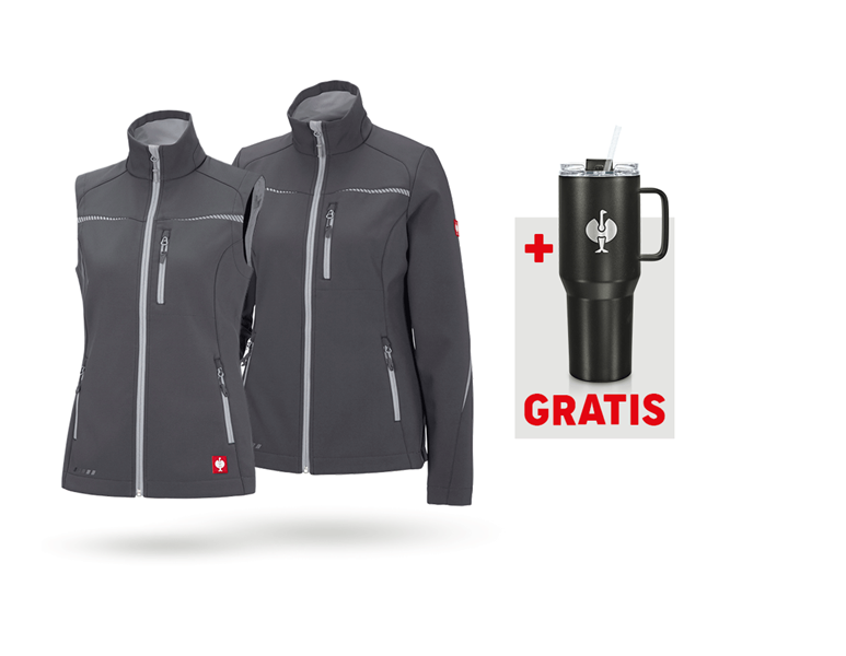 Hoofdaanzicht, Actie-sets, SET: Softsh.jack+bodywarmer e.s.motion 2020,dames, antraciet/platina
