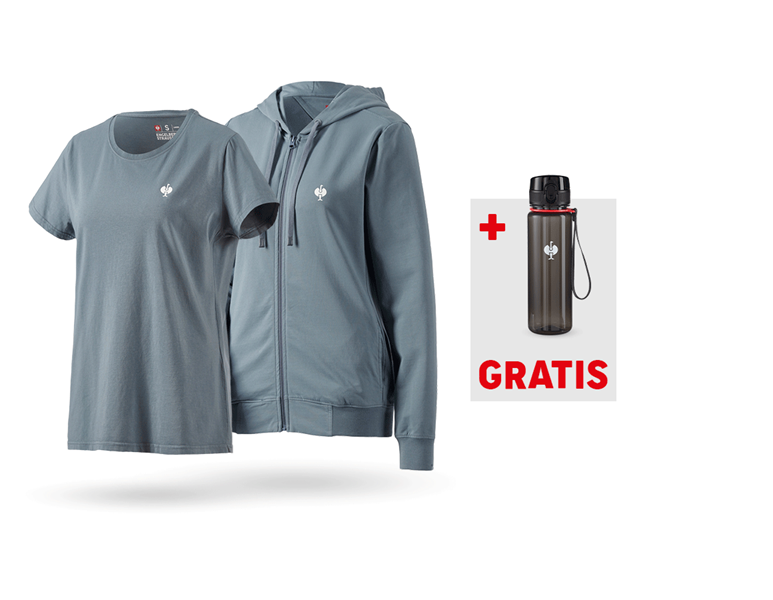Hoofdaanzicht, Koopjes, SET: Cap.-Sweatjack + T-shirt e.s.motion ten,dames, rookblauw vintage