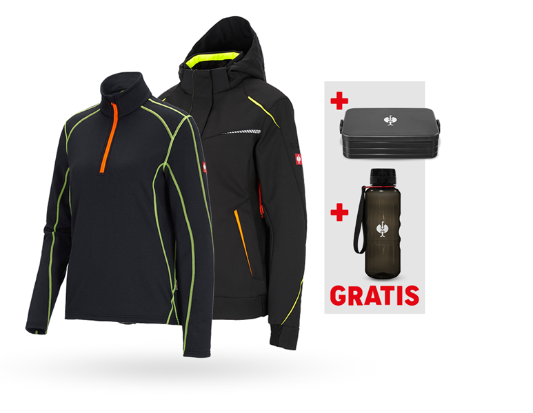 Hoofdaanzicht, Kleding, SET: Wint.softshellj e.s.motion 2020+Schipper.,da., zwart/signaalgeel/signaaloranje