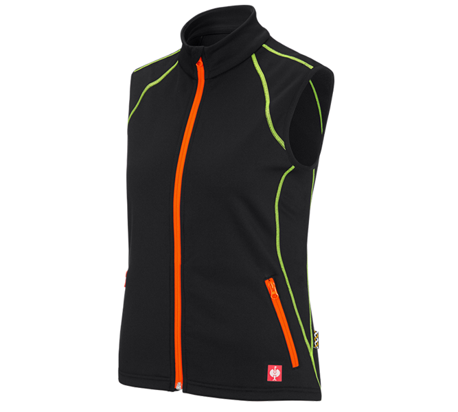 Hoofdaanzicht, e.s.motion 2020, Bodywarmer thermo stretch e.s.motion 2020, dames, zwart/signaalgeel/signaaloranje
