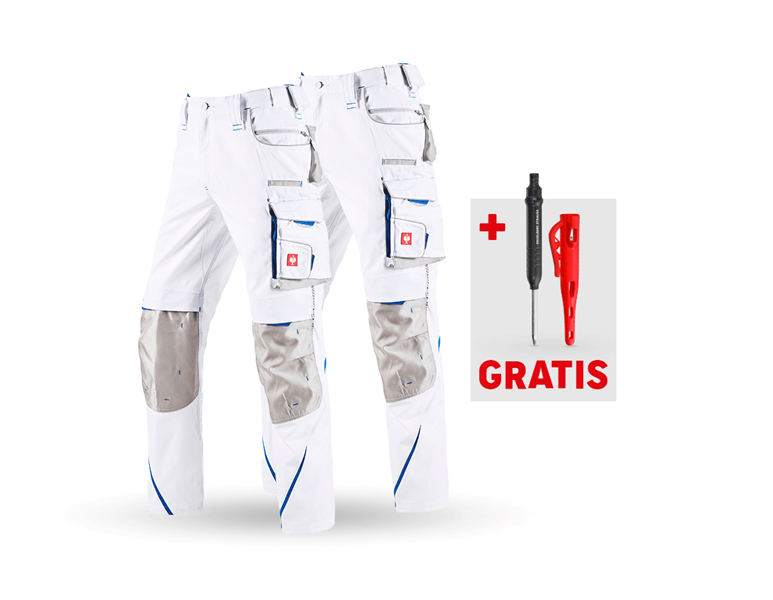Hoofdaanzicht, Zoeken, SET: 2x Werkbroek e.s.motion 2020, wit/gentiaanblauw