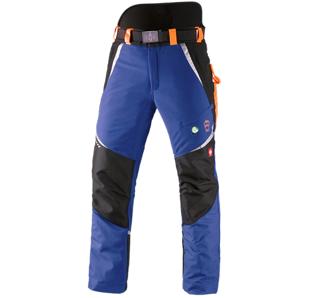 Hoofdaanzicht, Zaagbroeken, e.s. Bosbouwwerkbroek met snijbescherming, KWF, korenblauw/signaaloranje