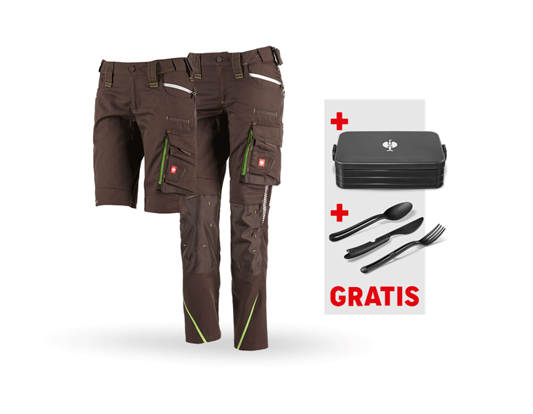 Hoofdaanzicht, Nieuwe, SET: Damesbroek + Short e.s.motion 2020, kastanje/zeegroen